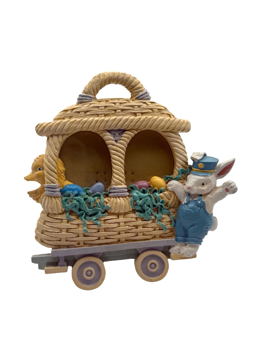 Vintage Easter Bunny Basket with Eggs Photo Frame - Pastel Colors